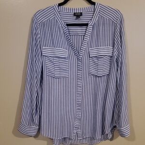 a.n.a. Blue Striped Women's Top